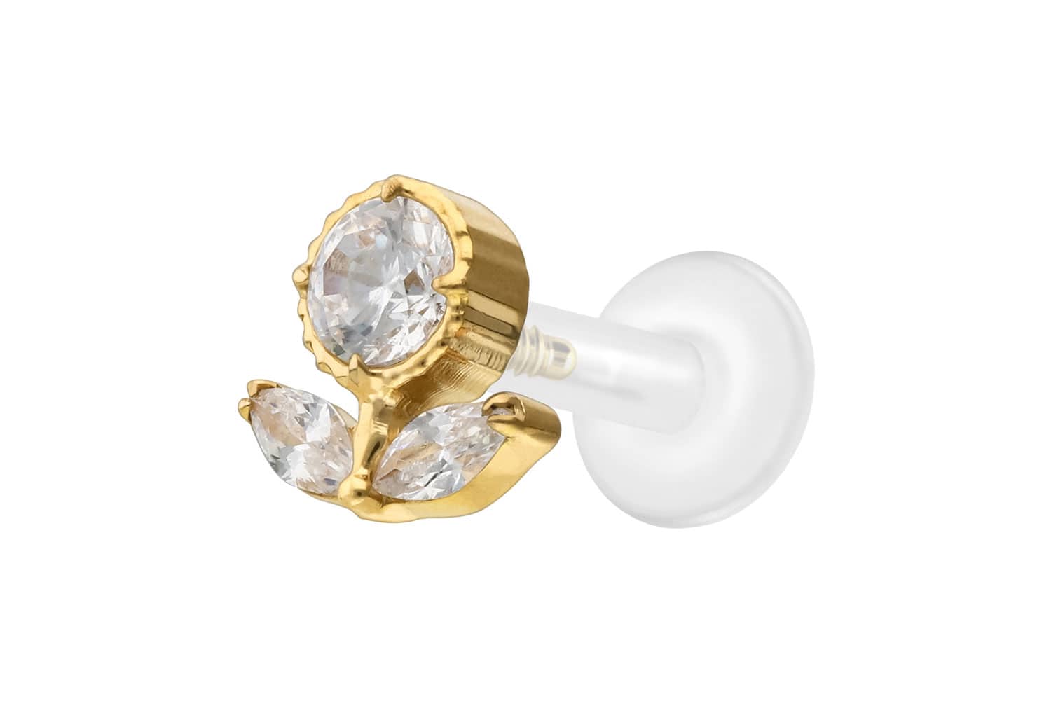 PTFE Labret Piercing mit Innengewinde + Titan-Aufsatz KRISTALLBLUME